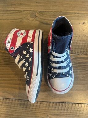 Converse Kids High Top Sneakers - Navy, Red & White Stars